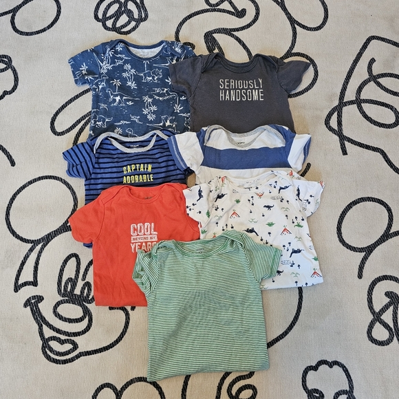 Bundle 7 Carter's Short Sleeve Cotton Baby Infant Body Suits Boy 24 Months - Picture 1 of 6